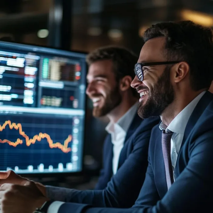 Traders analizând grafice bursiere